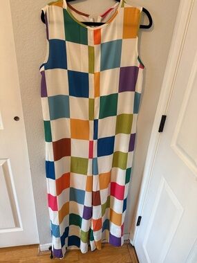 SHEIN Multicolor Checkerboard Maxi Dress - White with Blue, Green & Orange